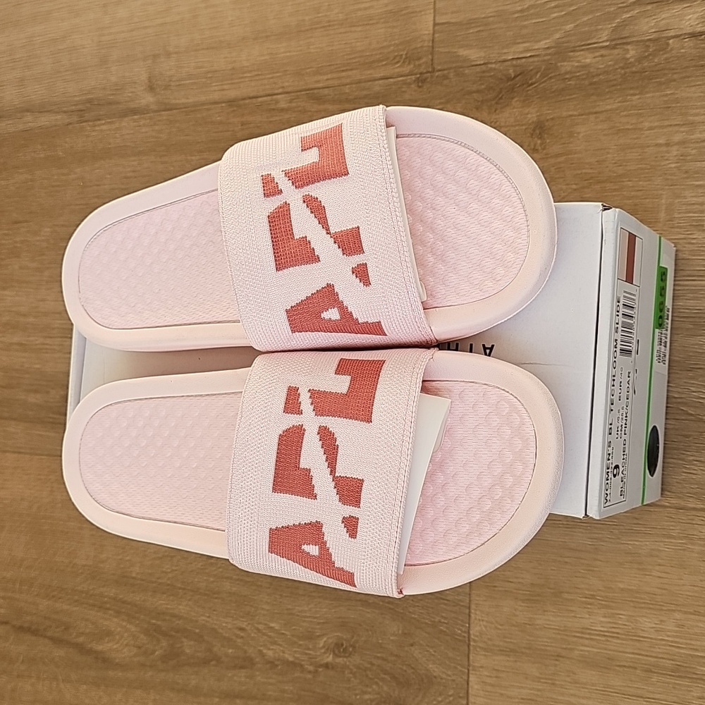 APL Techloom Slides Big Logo Bleached Pink Cedar Womens Size 9